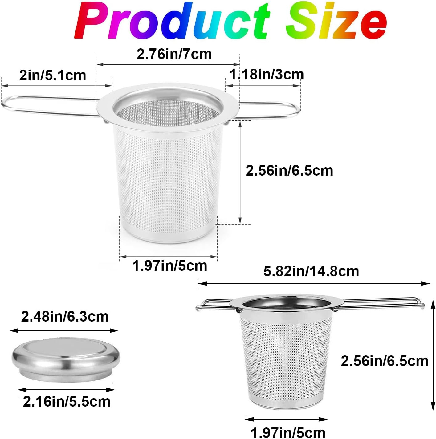 Tea Infuser Strainers for Loose Tea, WADY 2 Pcs Tea Infuser, 304 Stainless Steel Tea Strainer with Lid and Foldable Handle, Tea Filter for Teapots Cups Mugs to Brewing Steeping Loose Leaf image number 1