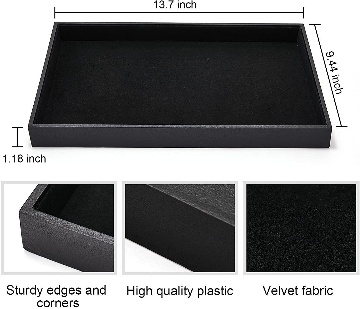 Black Velvet Stackable Jewelry Tray Showcase Display Earring Necklace Bracelet Rings Organizer image number 2