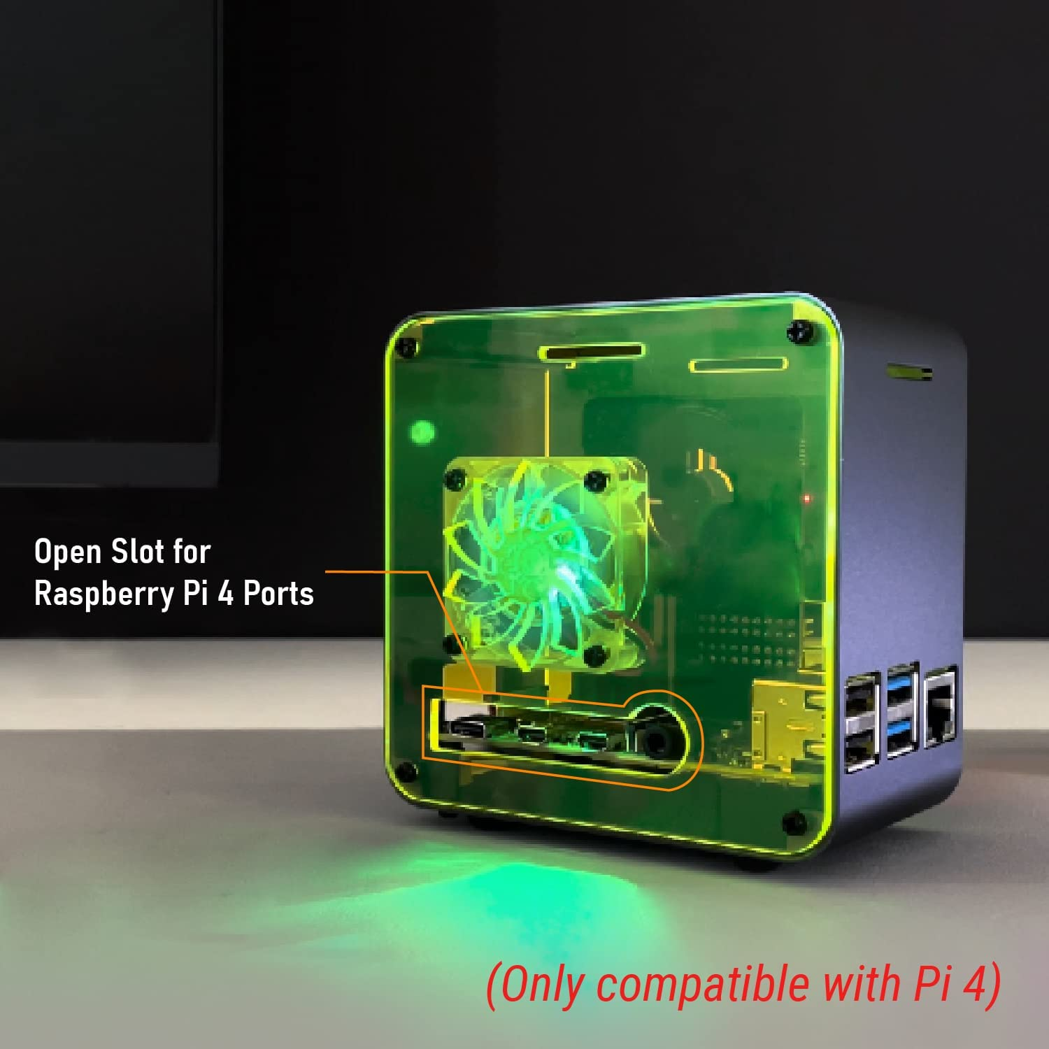 Electrocookie Raspberry Pi 4 Case, Aluminum Mini Tower Case with Cooling Fan and Color Changing Ambient Light (Black Neon)