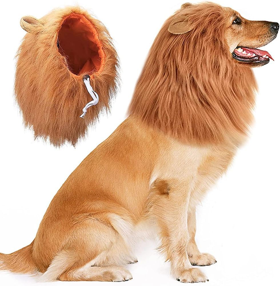 Domoi for Dog Costumes Realistic Lion Wig for Medium to Large Dog+Ear Pet Supplies Cute 1 Piece B image number 5