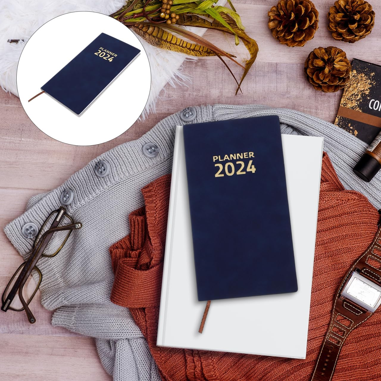 2024 Daily Planner Notebook Portable Schedule Notepad with Imitation Leather Cover for Office Home Travel Paper Planner for Task Notes and Inspiration image number 5