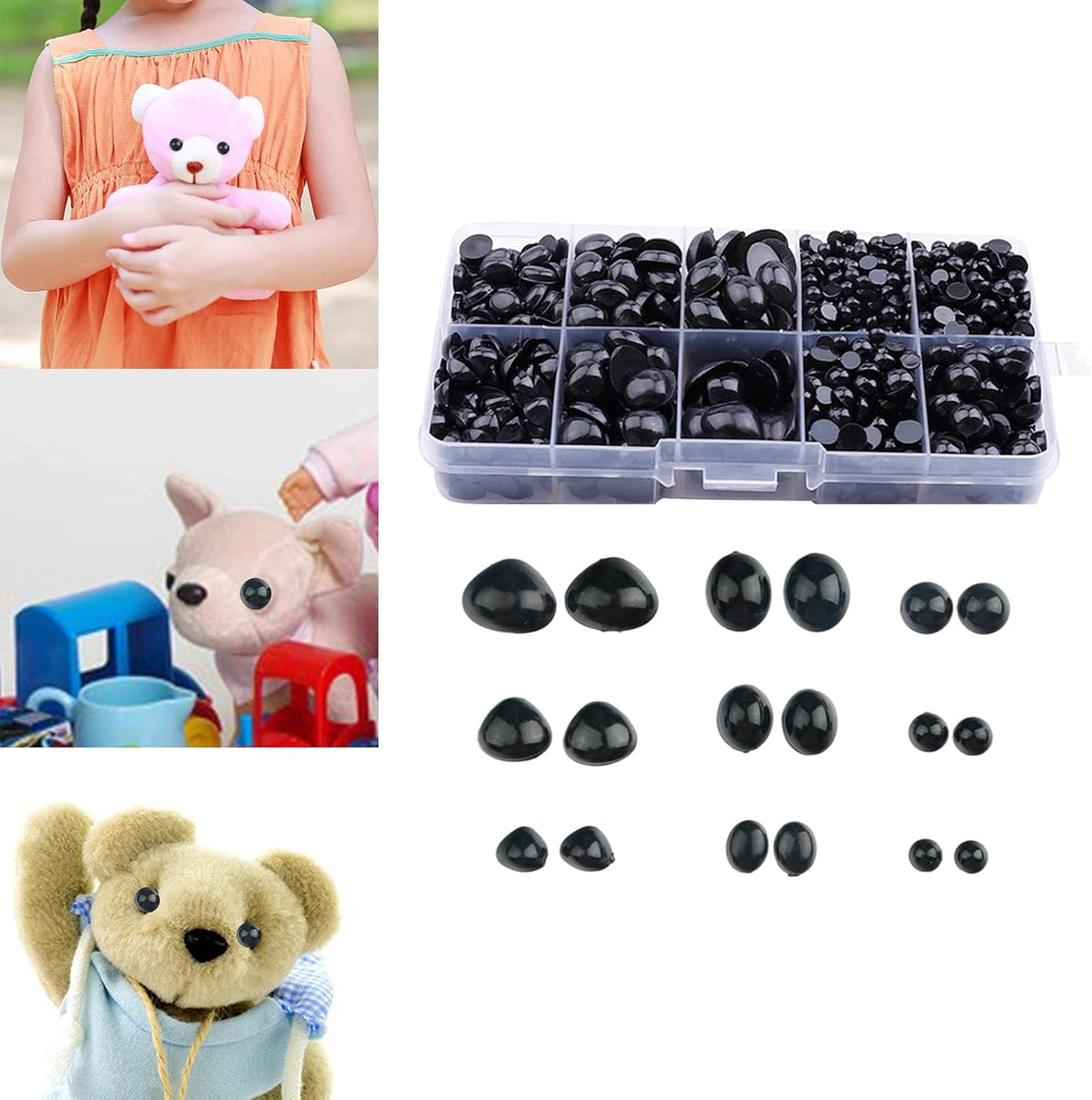 1000Pcs Safety Black Eyes and Noses DIY Crafts Half round Cabochons Flat Bottomed Eyes Sewing Supplies Craft Doll Eyes for Stuffed Animals image number 4