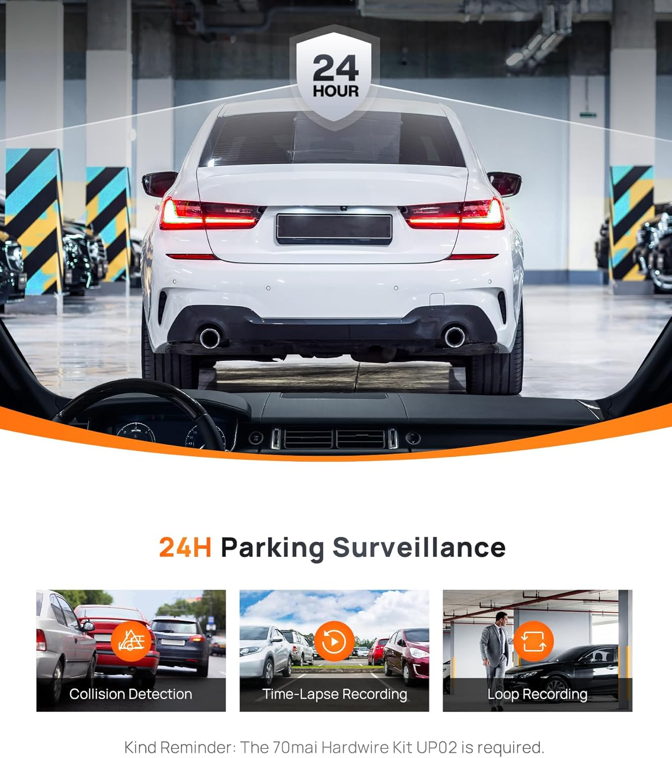 70Mai Smart Dash Cam A200, Front and Rear, Built-In Wifi GPS Smart Dash Camera for Cars, ADAS, HDR, 2'' IPS LCD Screen, Night Vision image number 1