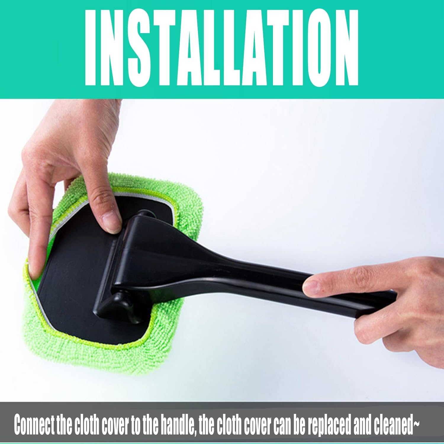 Microfiber Car Window Cleaning Tool, 4 Washable Reusable Cloth Pads,A 180 &deg; Twist Handle image number 5