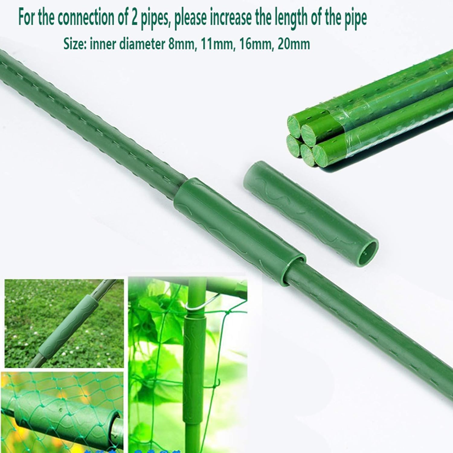 24PCS 11Mm Garden Stake Straight Connectors, Plastic Garden Stake Connecting Pipe, Green Plant Support Stake Connectors for Plant Stakes image number 5