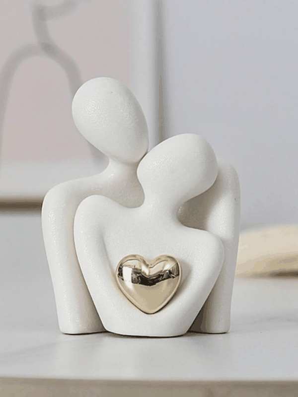 Modern Ceramic Couple Sculpture - Abstract Love Statue Ornament Figurine for Home Decor in Living Room, Bedroom,Office - Unique Couple Gift - Anniversary Birthday,Show Pieces for Home (White)