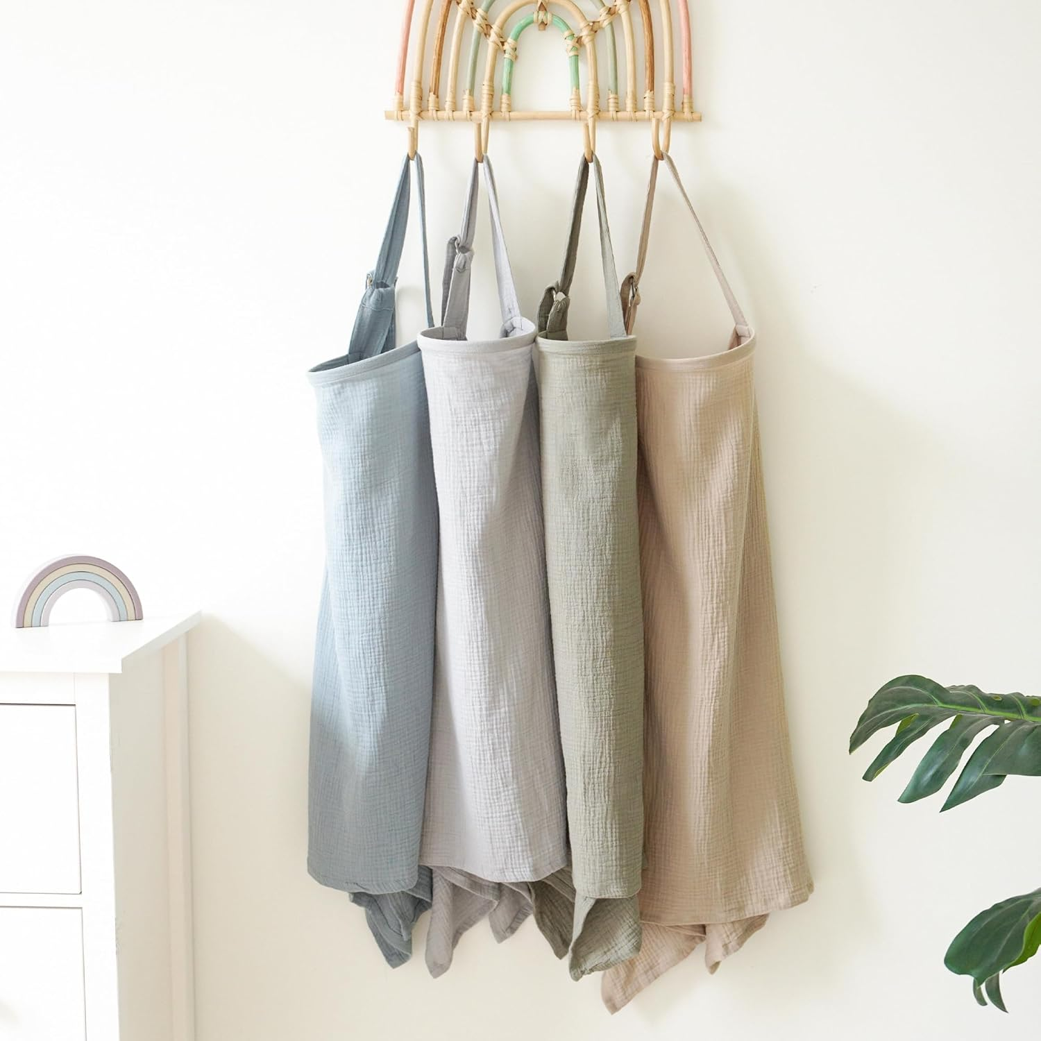 APEXINNO Muslin Nursing Covers for Breastfeeding, Privacy Breast Feeding Cover with Arch Neckline for Mom and Baby, Breathable 100% Cotton Nursing Apron Multi-Use Stroller Cover (Gray) - Misty Blue image number 1