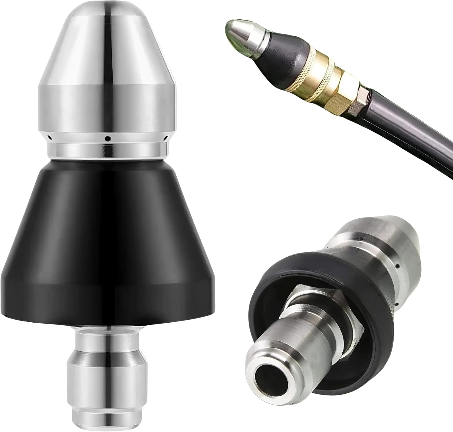 EZONEDEAL Pressure Washer Sewer Jetter Nozzle with Stainless Steel, Durable Design Sewer Jet Nozzle,Pressure Drain Jetter Hose Nozzle,1/4'' Quickly Connector, 5000 PSI Orifice 6.5 image number 1