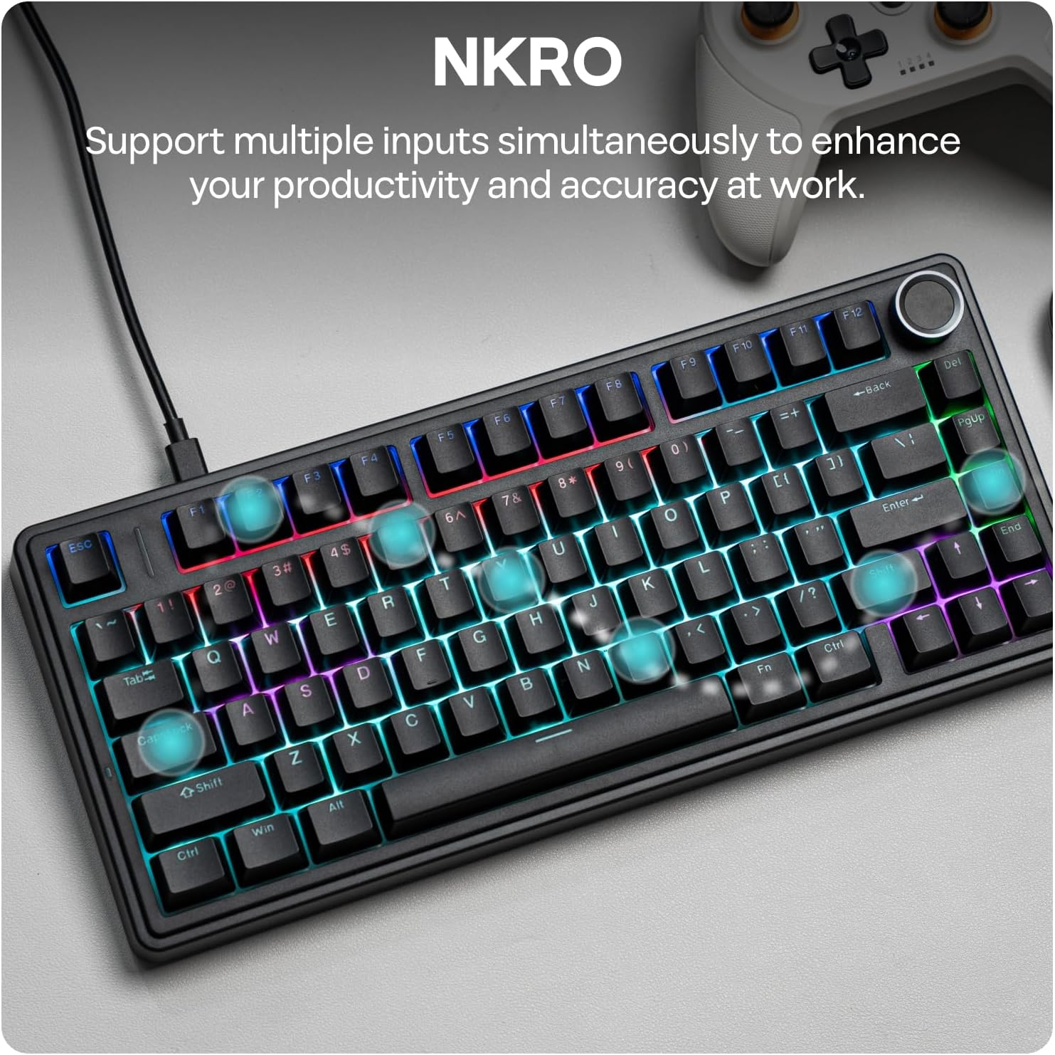 EPOMAKER Aula F75-Wired 75% Gaming Keyboard with Knob, Shine through ABS Keycap, Hot Swappable Creamy Mechanical Keyboard for Games/Office (Black) image number 1
