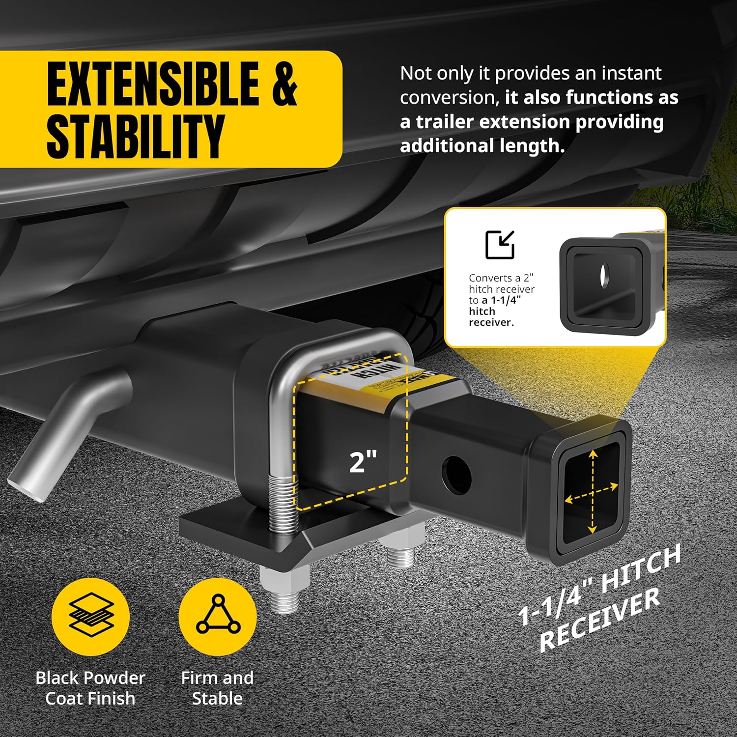 Maxxhaul 70033 2 Inch to 1-1/4 Inch Trailer Hitch Receiver Adapter/Extension image number 2