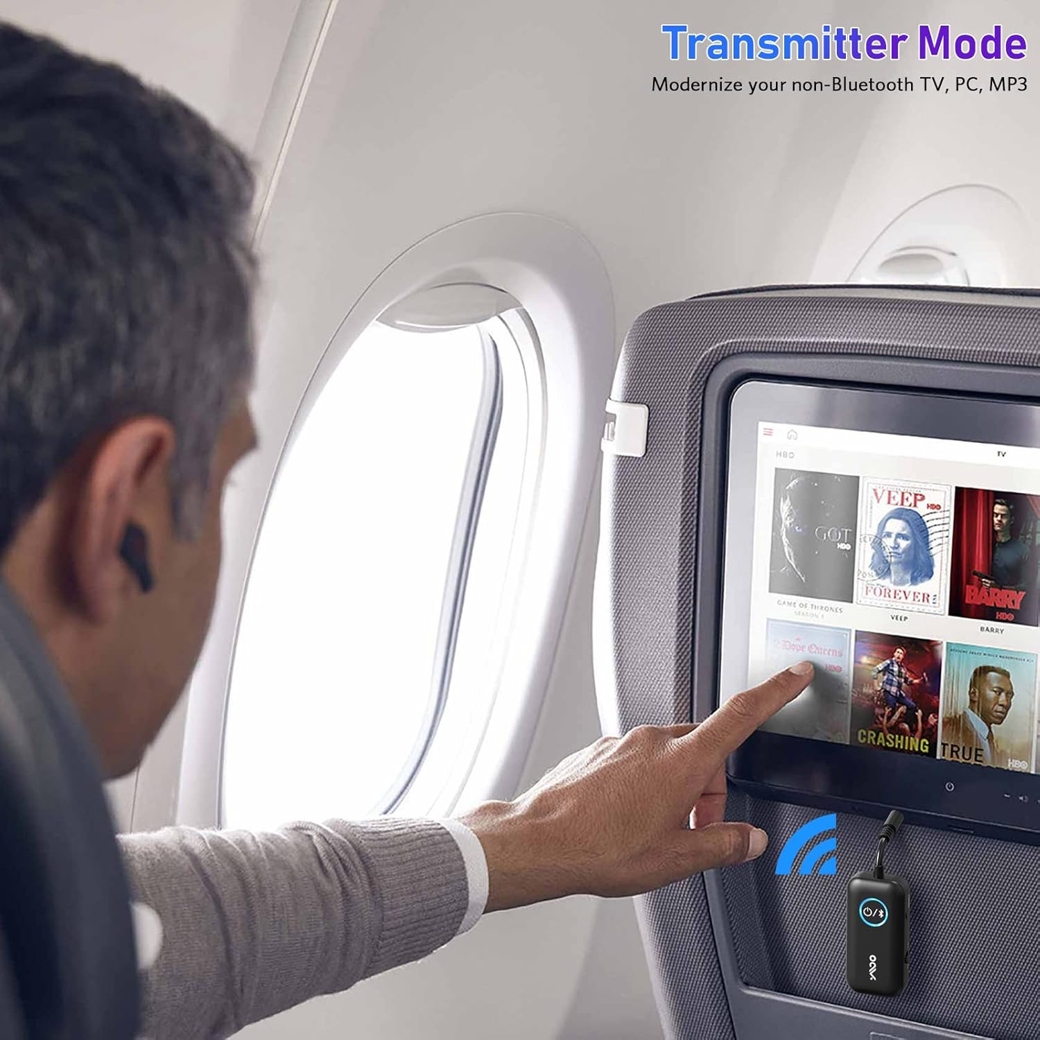 YMOO Bluetooth 5.3 Transmitter Receiver for TV to 2 Wireless Headphones, Aptx Low Latency Wireless Audio Adapter with AUX 3.5Mm Jack for Airplane,Smartphone, Tablet, Speaker, Home Stereo, PC, Car image number 6