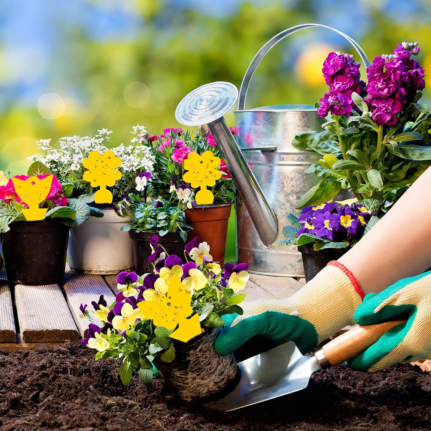 56 Pack Yellow Sticky Fly Traps Fungus Gnat Trap Killer Dual-Sided Yellow Fruit Fly Trap Insect Catcher for Houseplant Indoor and Outdoor Plants image number 1