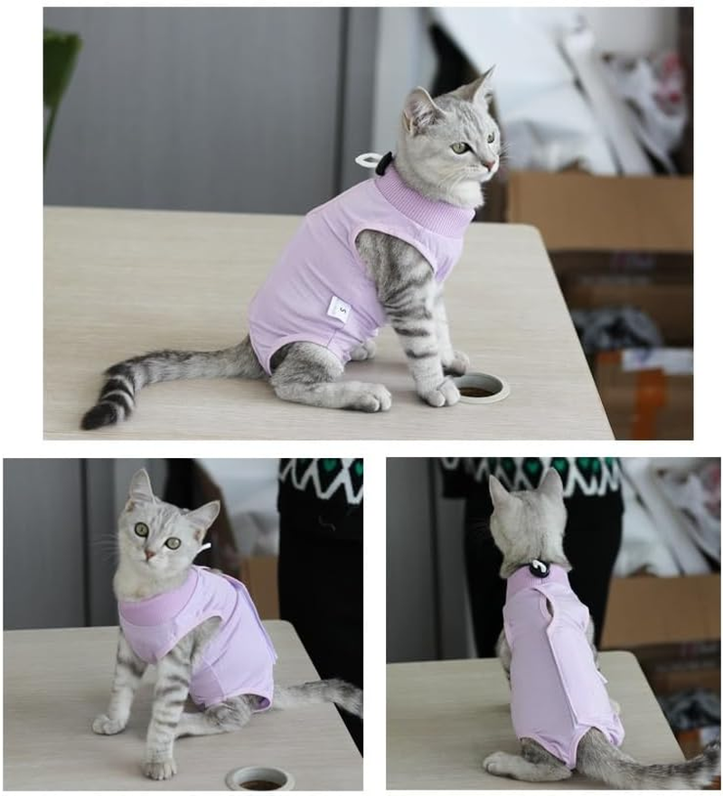 Cat Wound Surgery Recovery Suit for Abdominal Wounds or Skin Diseases, after Surgery Wear, Pajama Suit (Purple, S) image number 3