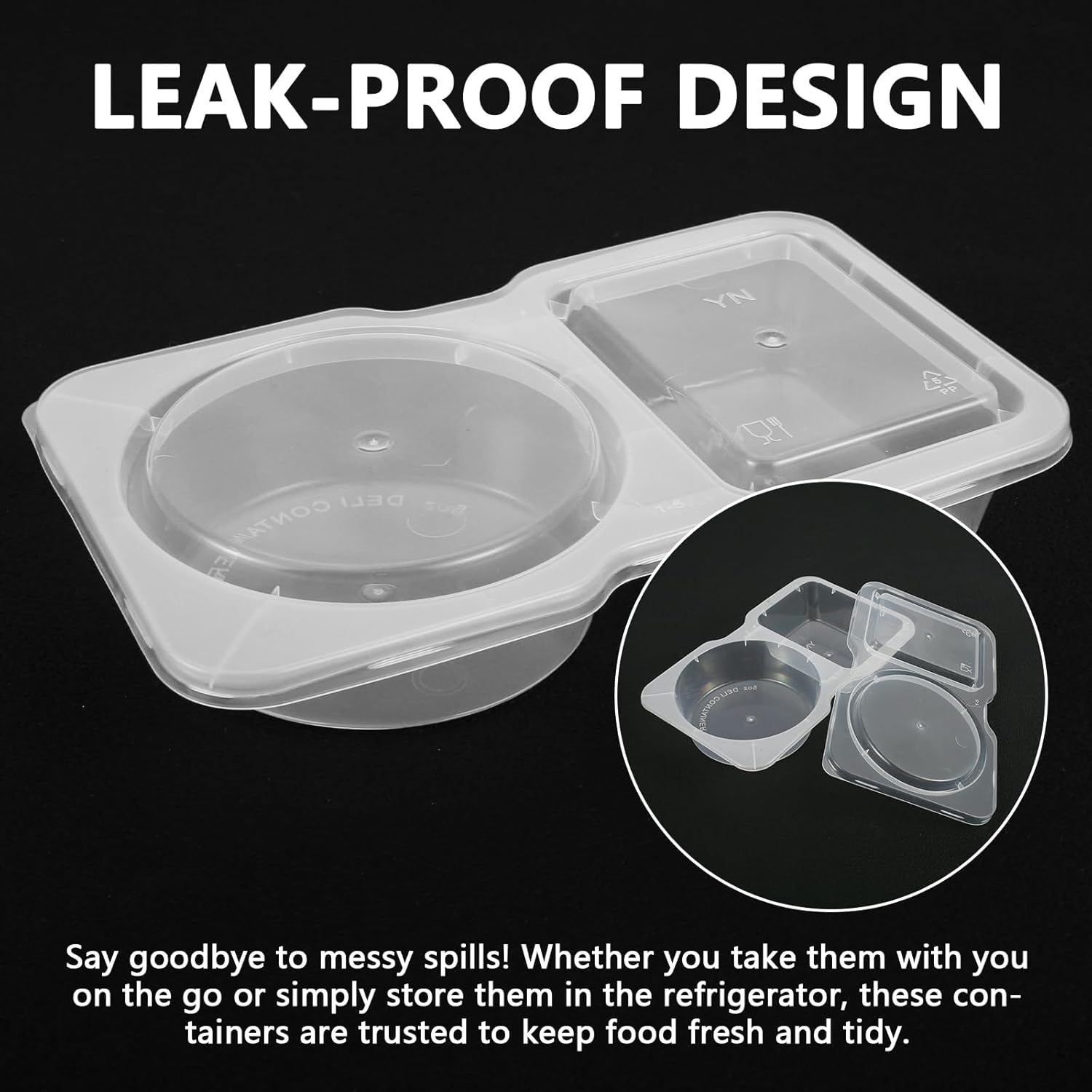 40PCS Double Compartment Condiment Container with Lids, Leak-Proof Compartment Snack Containers, 2 Compartment Snack and Dip Container Reusable Double Condiment Containers image number 2