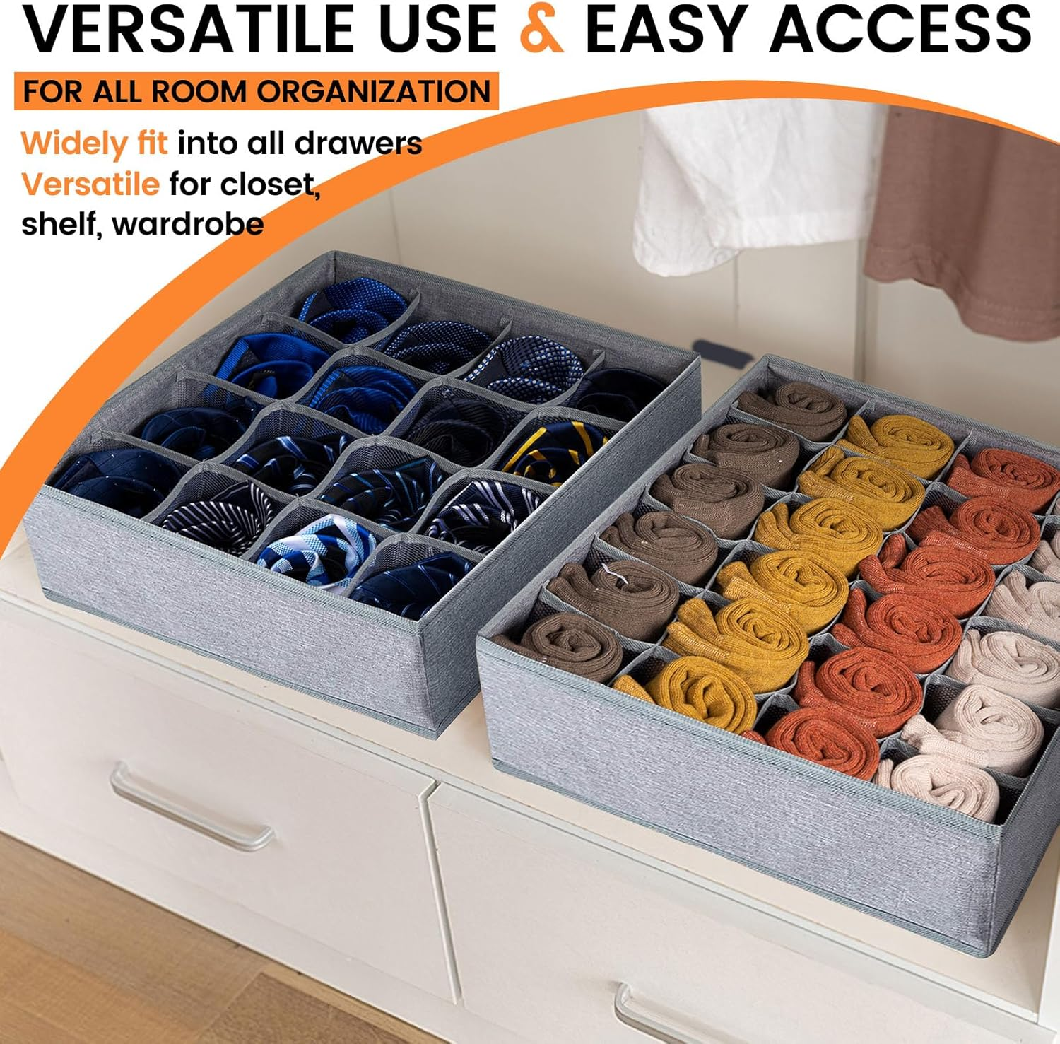 Sock Underwear Organizer Dividers,Dresser Closet Organizers and Storage Boxes for Organizing Socks, Underwear, Ties,Foldable Bed Sheets Set Organizers and Storage(King & Queen Size) (Gray-2) image number 5