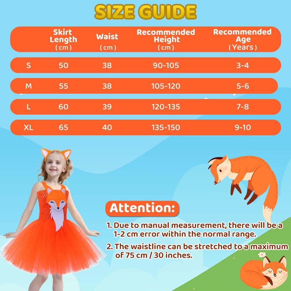 AUTOWT Jungle Themed Cosplay Costumes for Girls, Animal Tutu Skirt with Headband, Fox Tulle Outfit for Children'S Halloween Christmas Birthday Theme Party image number 2