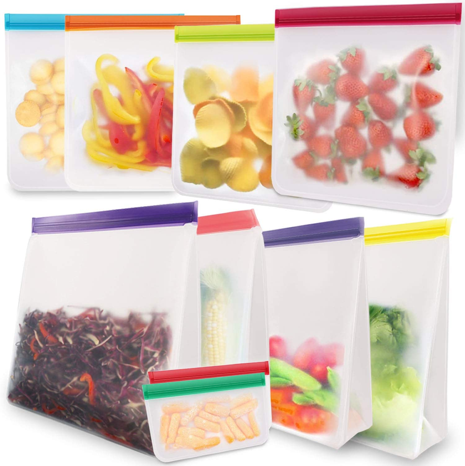 Extra Large Reusable Ziplock Bags 10 Pack, Extra Thick Leakproof Reusable Freezer Bags, BPA Free Reusable Sandwich Bags for Lunch Meat Veggies (8 Gallon 2 Snack Bags) for Travel Items Home Storage image number 2