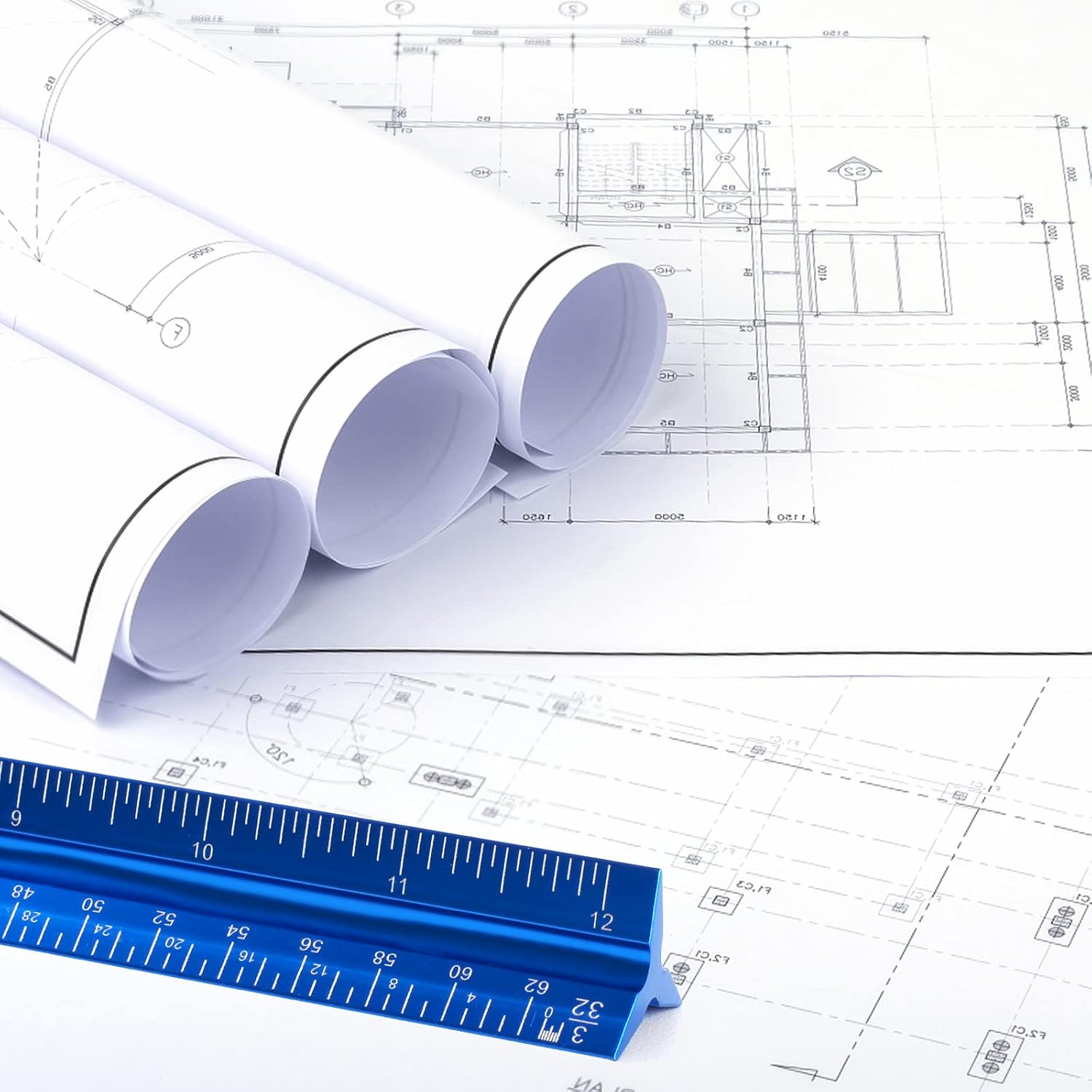 12" Architectural Scale Ruler, Aluminum Scale, Triangular Ruler, Scale Ruler for Blueprint Imperial Measurements for Architects Engineering Artists, Draftsman Drawing, Laser-Etched Markings.(Blue) image number 2