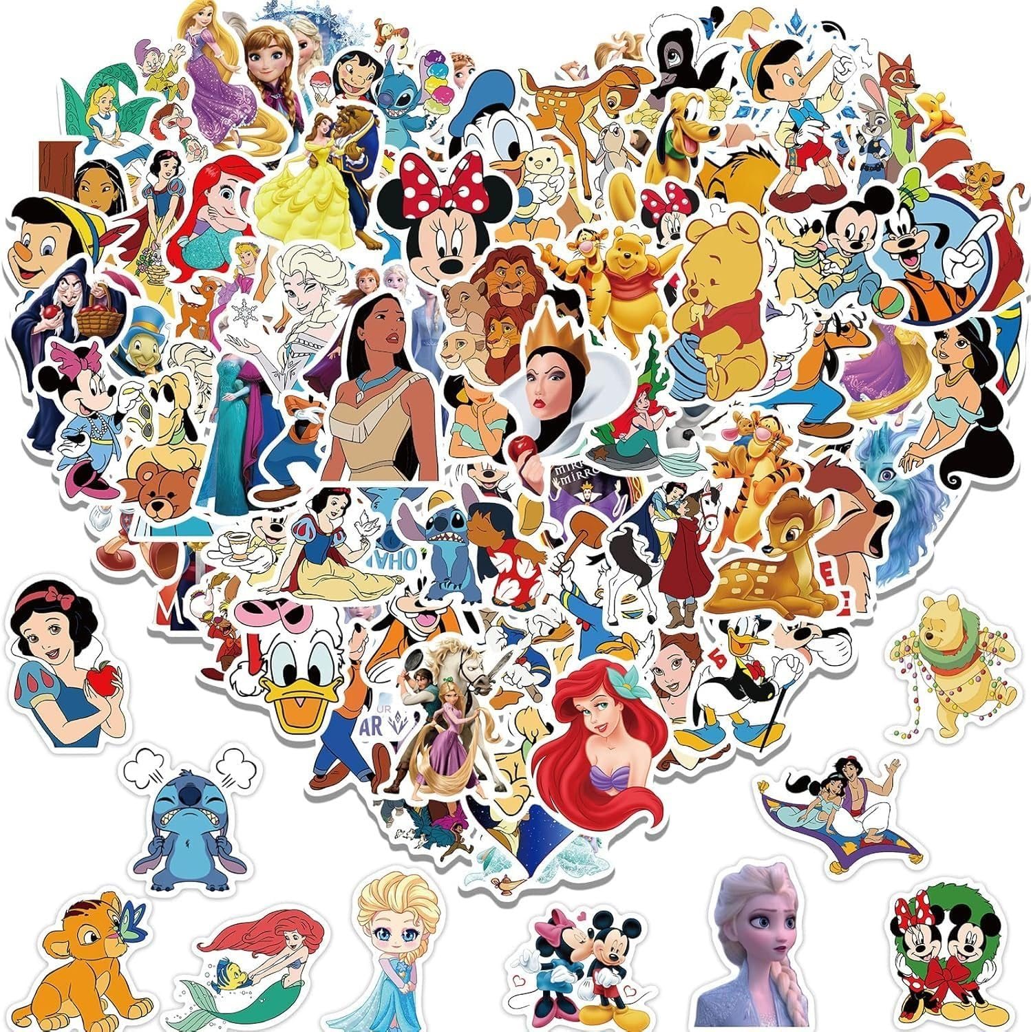 Disney Stickers 100Pcs Kids Teens Adults Waterproof Vinyl Cute Princess Cartoon Stickers for Water Bottle Laptop Luggage Phone