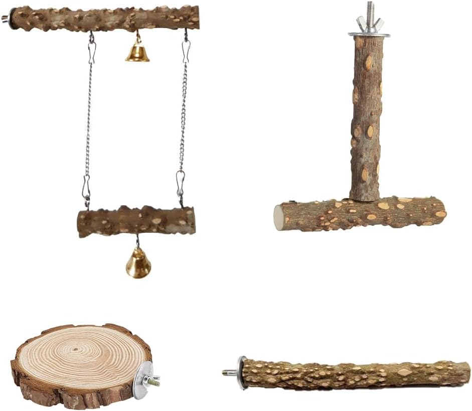 Bird Habitat, 4 Natural Wooden Bird Standing Branches, Bird Habitat Chewing Stick Cage Accessories, Parrot Climbing Standing Branches, Claw Grinding Fork Set Suitable for Parrots, Love Birds, Parrots image number 4