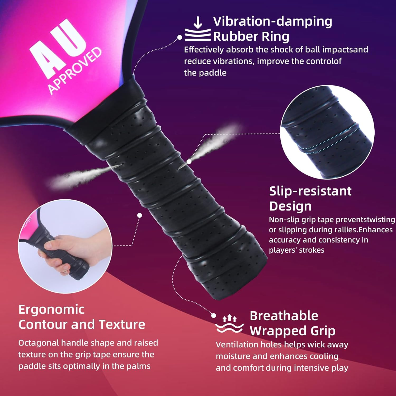 Pickleball Paddle, USAPA Approved Pickle Ball Paddles, Premium Fiberglass Face & Honeycomb Core, 7.8Oz Lightweight Pickleball Racket for Men/Women image number 3