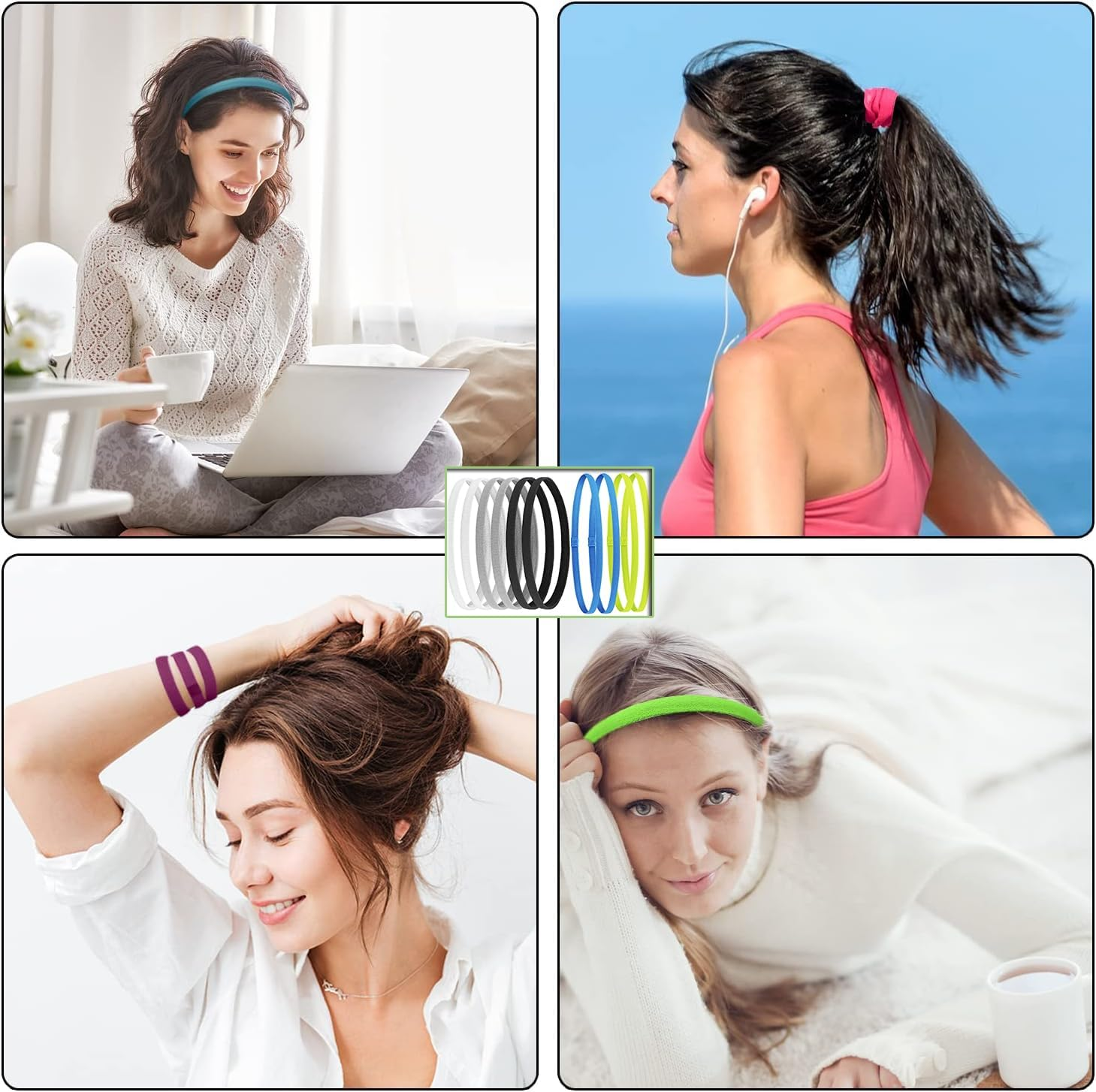 10 Pieces Elastic Sport Headbands Non-Slip Workout Headband, Elastic Sports Headbands Thick Non-Slip Hair Bands for Women and Men Football Running Yoga Workout (Multicolour) image number 4