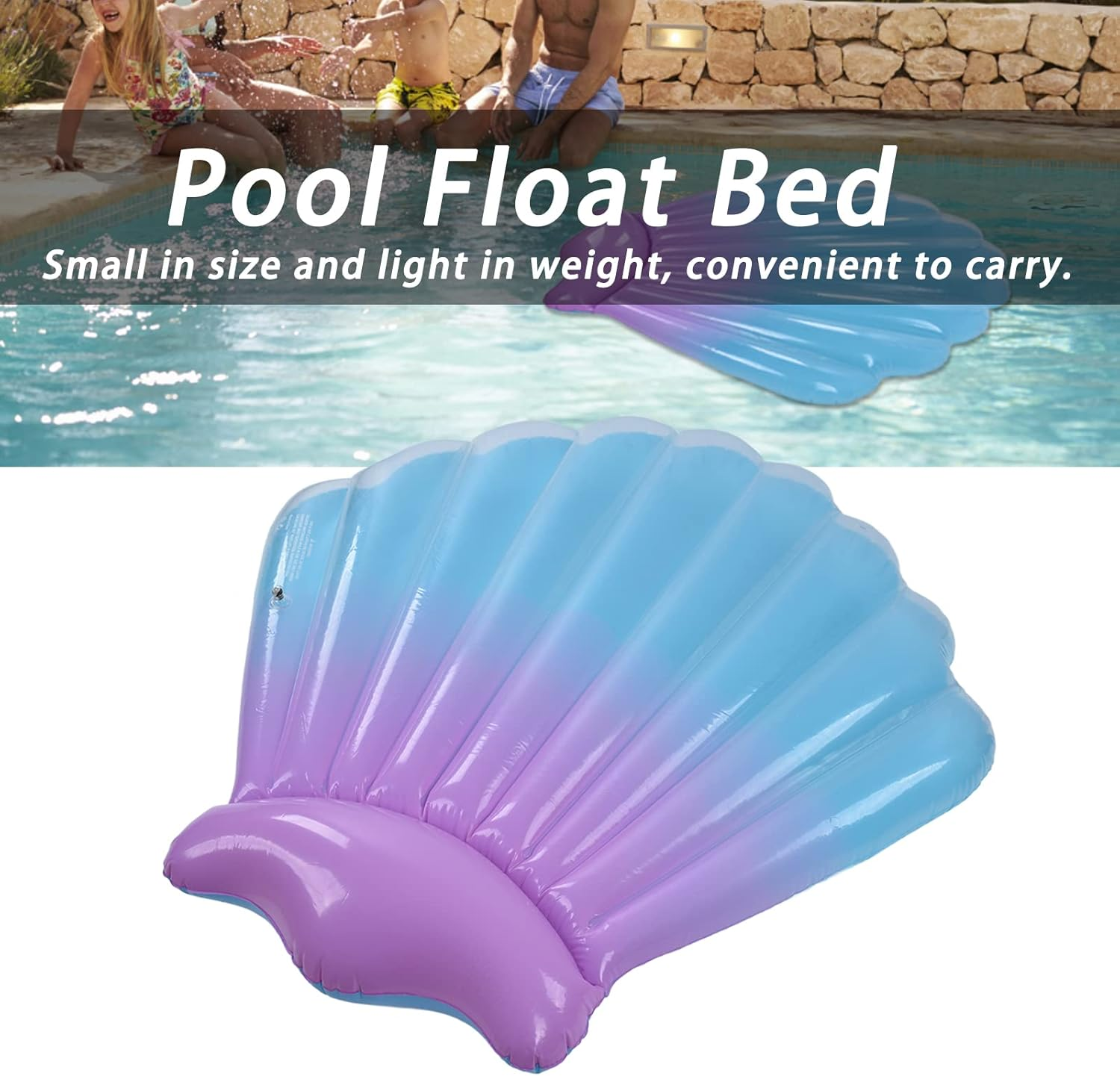 Pool Floating Bed, Shell Shaped Inflatable Scallop Pool Float Beach Lounger Floating Pool Chair Lounge Floats Water Sofa Floating Air Cushion Beach, for Chilling in the Pool (57.09In X 55.12In) image number 2