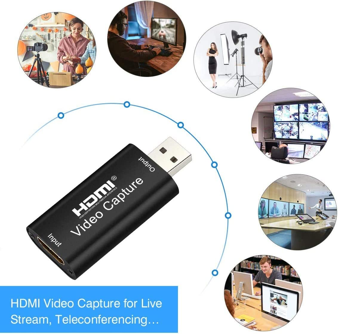 T Tersely 4K HDMI Portable Audio Video Capture Cards, HDMI to USB & USB-C 1080P Record via DSLR Camcorder for Windows Mac OS Macbook HD Acquisition, Live Broadcasting, Video Conference, Gaming image number 3