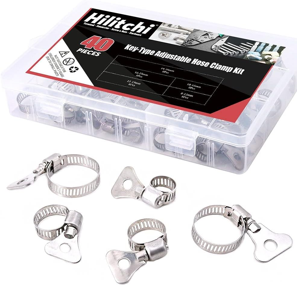 Hilitchi 40-Pcs 8-29Mm Clamping Range Butterfly Key-Type Adjustable Hose Pipe Worm Gear Clamps Assortment Kit, Clamps Ideal for Plumbing, Automotive - - 304 Stainless Steel image number 2