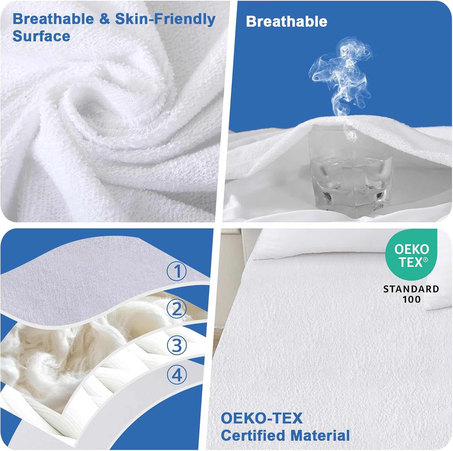 100% Waterproof Mattress Protector, YUGYVOB Soft Breathable Mattress Protector King, Premium Terry Fitted Sheet King with Deep Pocket