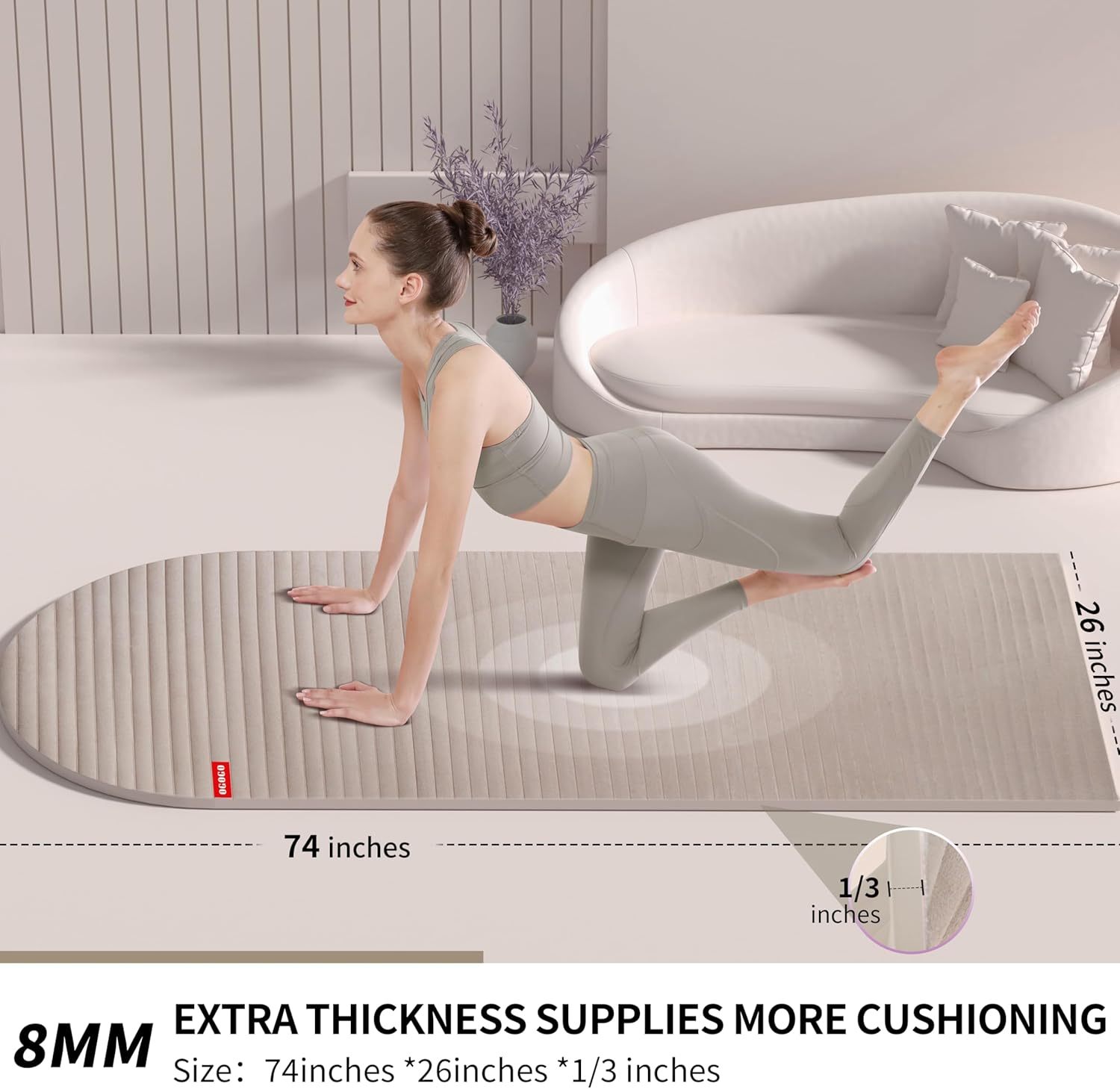 OGOGO Yoga Mat with Suede Finish, Extra Long and Wide 74 X 26 X 1/3 Inches Thick POE Material, Wavy Texture Non-Slip Design image number 6