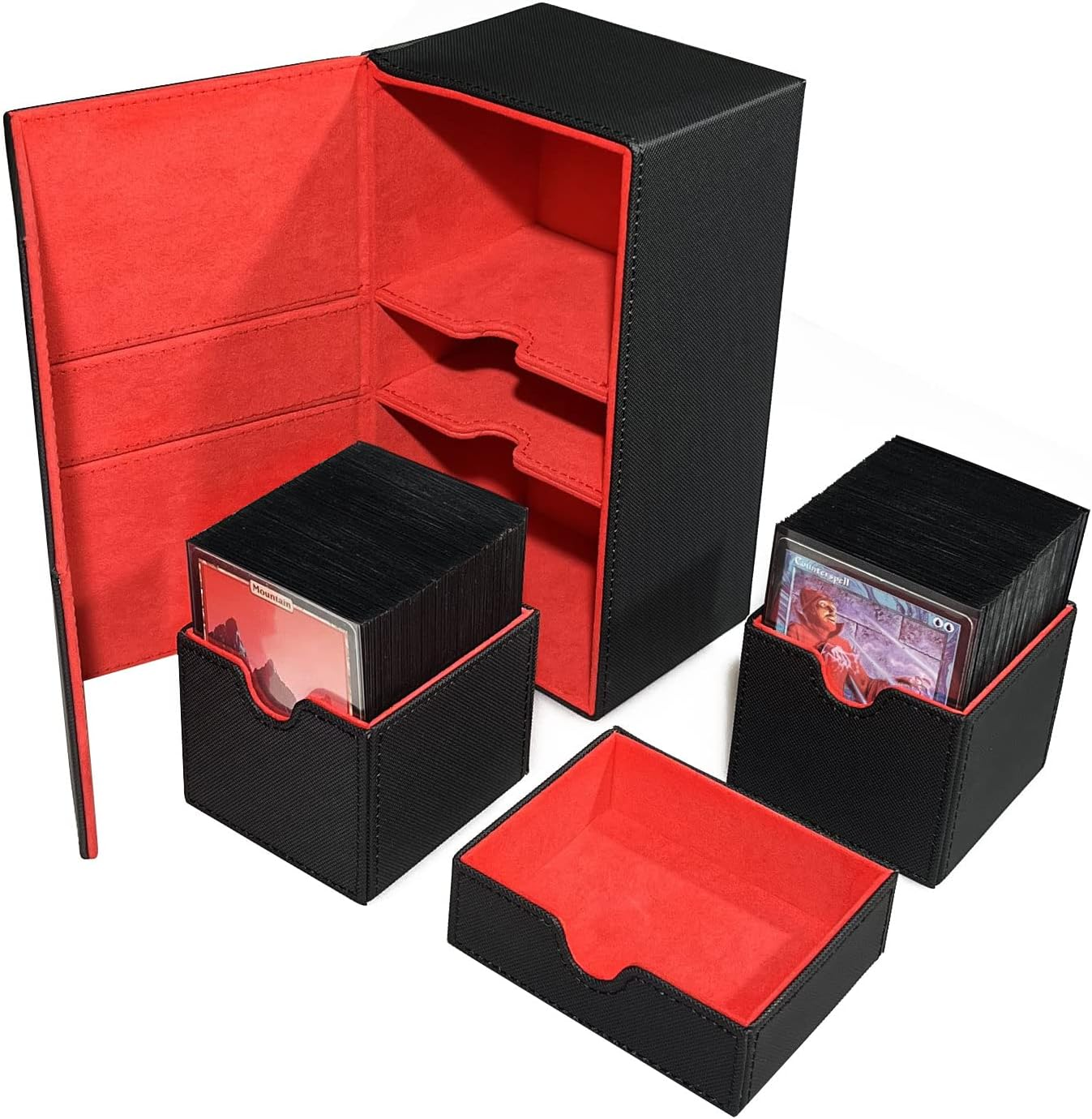 X-Large Commander Premium Double Deck Box for 200+ Sleeved Cards Pro Twin Flip Deck Case with 3 Tray Fits MTG/TCG/CCG (Elegant Cross Pattern) image number 1