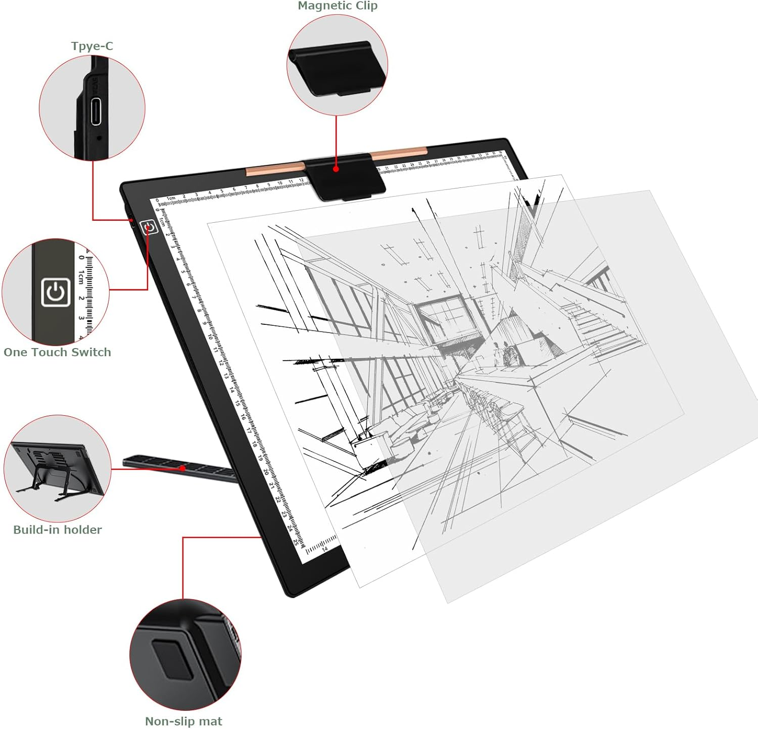 A3 Rechargeable LED Light Box, 2500Mah Battery Powered Light Board with Stand Top Magnetic Clip 3 Colors Stepless Dimmable Light Pad (A3 Rechargeable Led Light Pad with Carry Bag) image number 1
