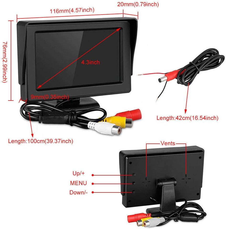 LEDON 4.3" HD Monitor Reverse Camera Rear View Backup Parking Cam Kit Night Vision image number 1