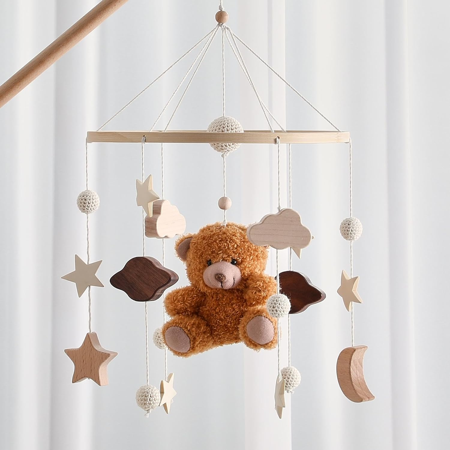 EERKEOD Baby Crib Mobile Nursery Mobile for Boys Girls Teddy Boho Mobile Nursery Decor for Infant Bedroom Hangingfor Bassinet Newborn Baby Gift （Boho Bear） image number 2