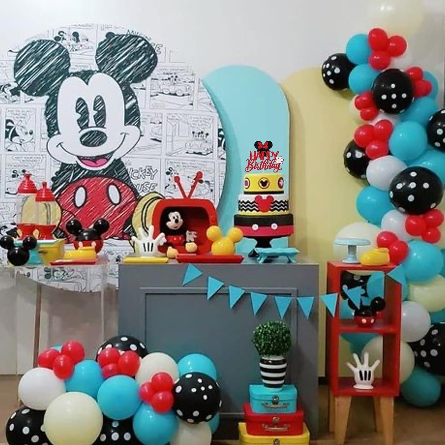 1 Pack Mouse Happy Birthday Cake Toppers Glitter White Gloves Bow Mouse Inspired Birthday Cake Pick for Baby Shower Kids Birthday Party Cake Decorations Supplies (#6) image number 1