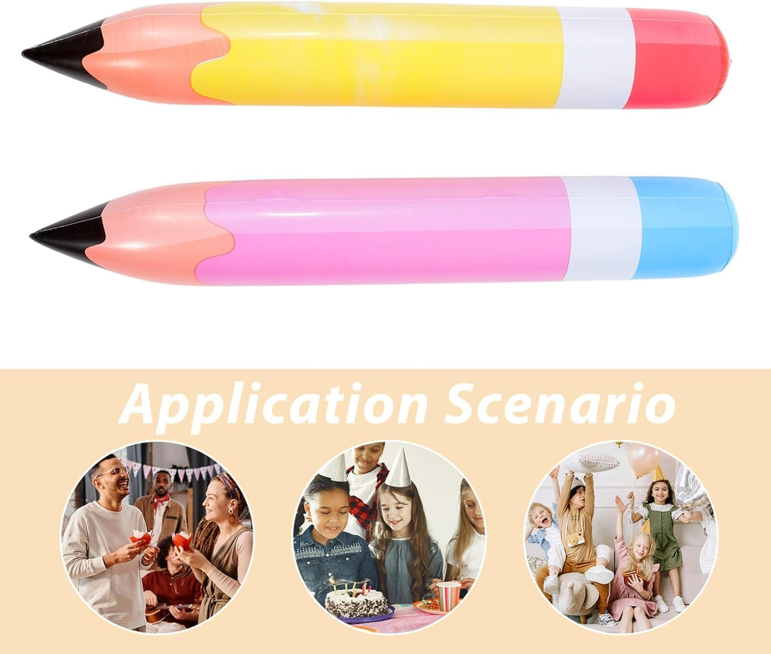 2Pcs Inflatable Crayon Balloon Large Blow Crayon Pencil Prop Giant Fun Pretend Game Decoration Children'S Birthday Baby Shower Art Party Gift image number 5