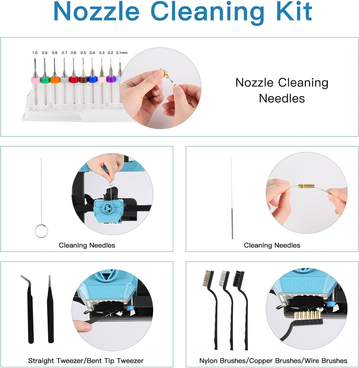 Sovol 3D Printer Tools Kit, 78 PCS 3D Printer Accessories with Nozzle Cleaning Kit, Removable Multi-Function Screwdriver Kit, Deburring, Removal Tools, Cutters, Hobby Knife Set, Wrench Set image number 4