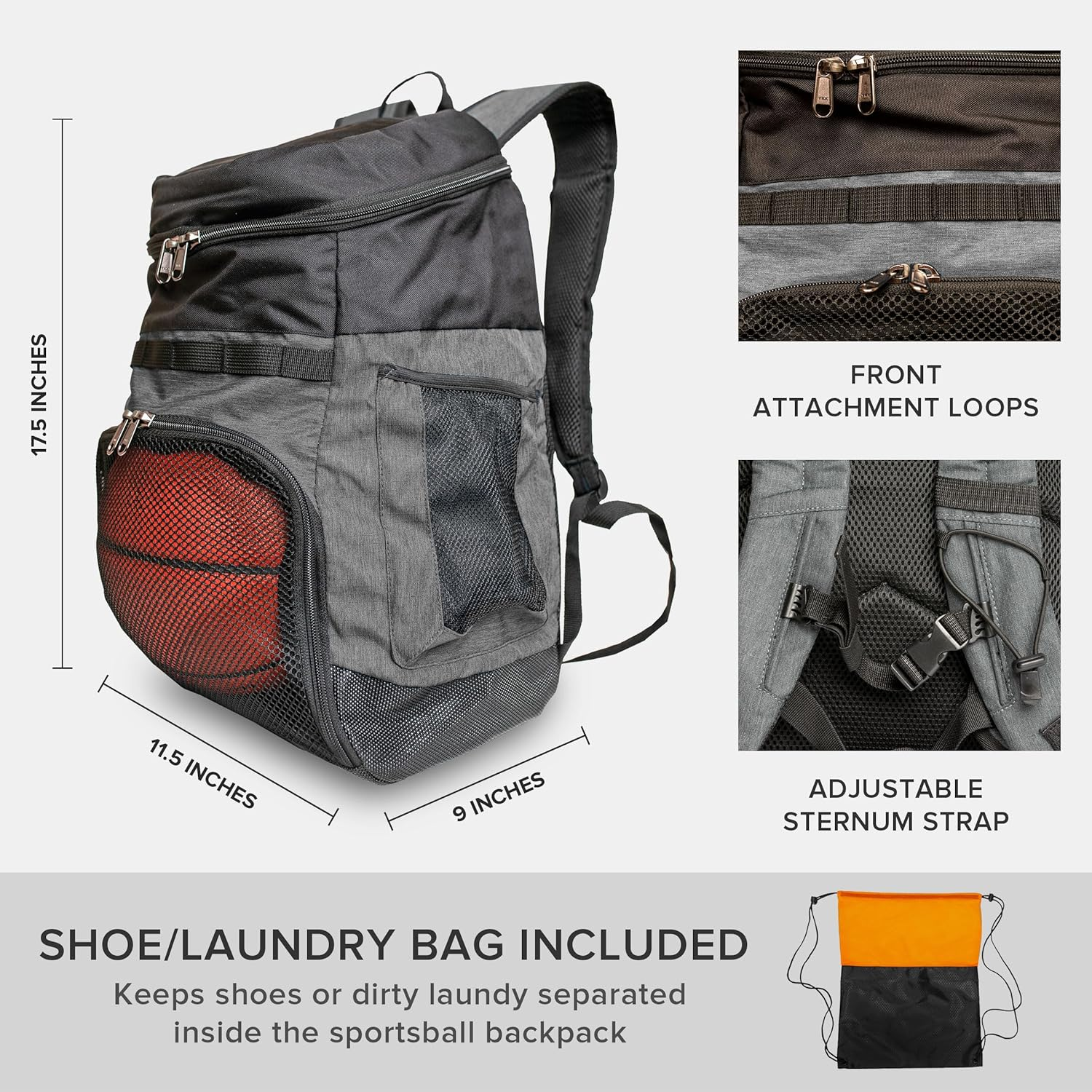 Basketball Backpack with Ball Compartment - Sports Equipment Bag for Soccer Ball, Volleyball, Gym, Outdoor, Travel, Team - 2 Bottle Pockets, Includes Laundry or Shoe Bag - 25L image number 6