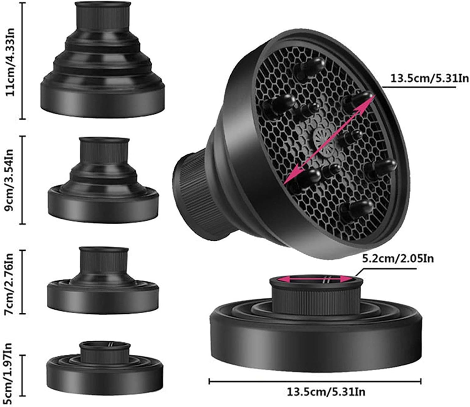 Hair Difuser Attachment Universal Diffuser Hair Dryer for 1.57-Inch to 1.99- Inch Blow Dryer, Hair Diffuser for Curly Hair and Natural Wavy Hair (D) image number 1