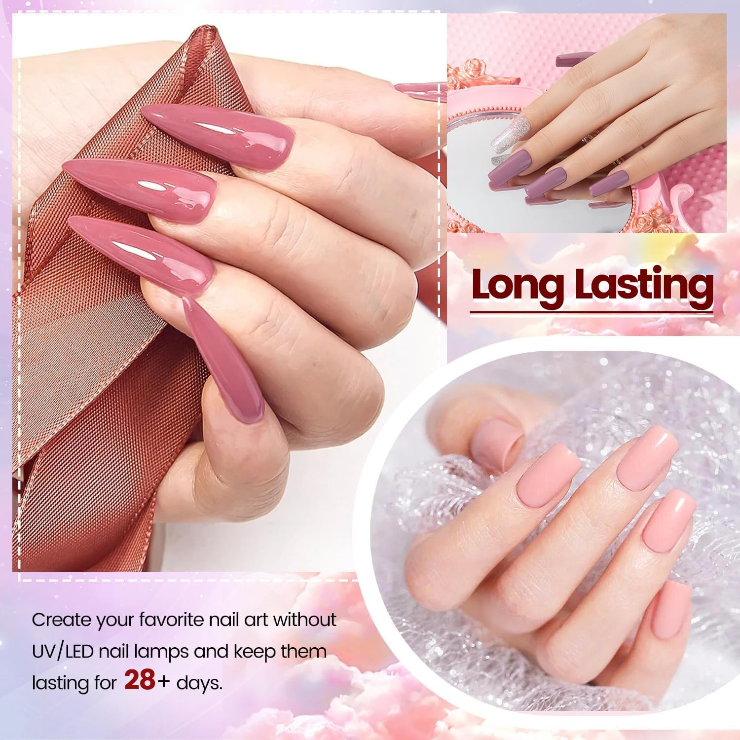 JODSONE 56 Color Dip Nail Powder Starter Kit 60 PCS Blue Red Popular Acrylic Dipping Powder Professional Set with Base Top Coat Activators as Gift for Girls and Women image number 3