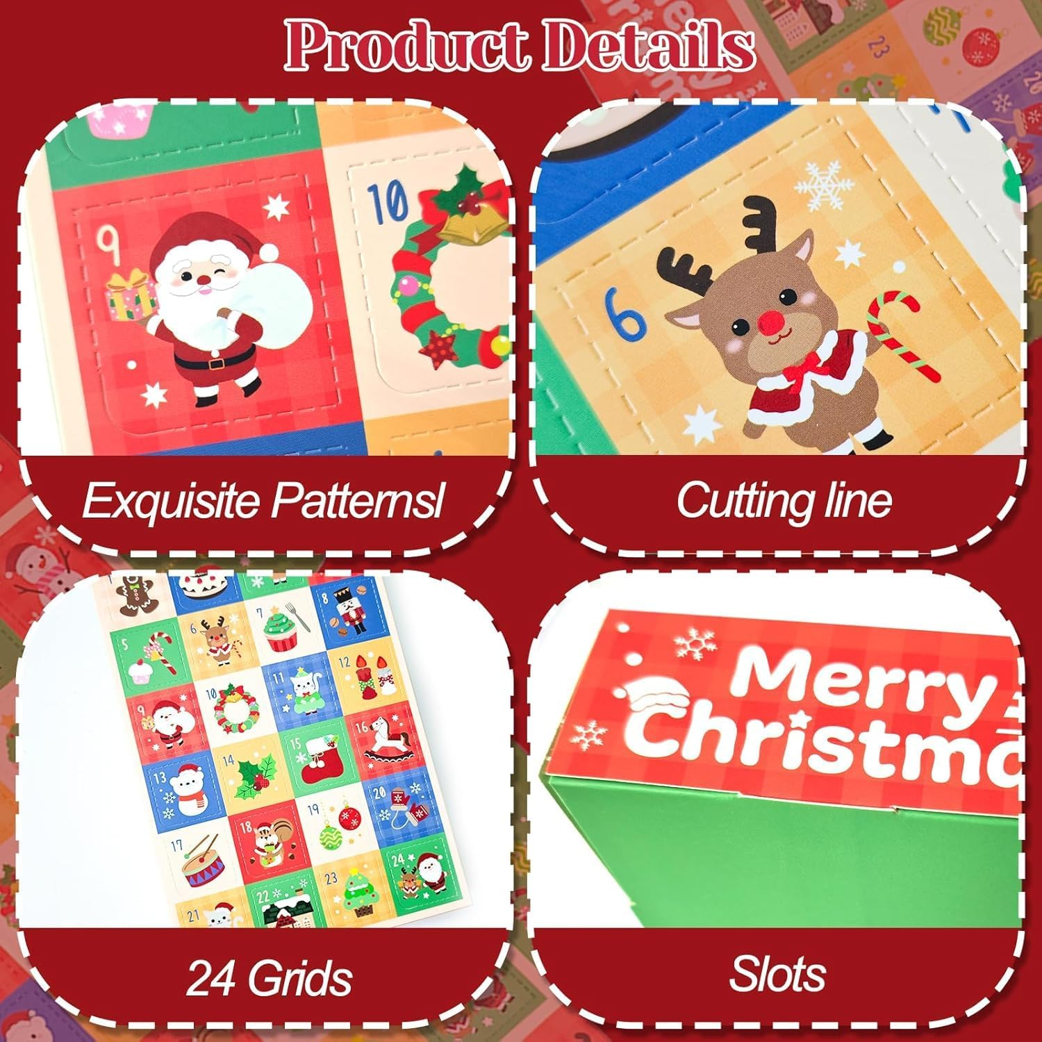 5 Pcs 2025 DIY Christmas Advent Calendar Empty Boxes,Make 24 Days Fillable Countdown Rectangle Boxes Gift,Xmas Surprise Gift Boxes,For Adults/Kids (25 * 17 * 4 Cm) image number 2