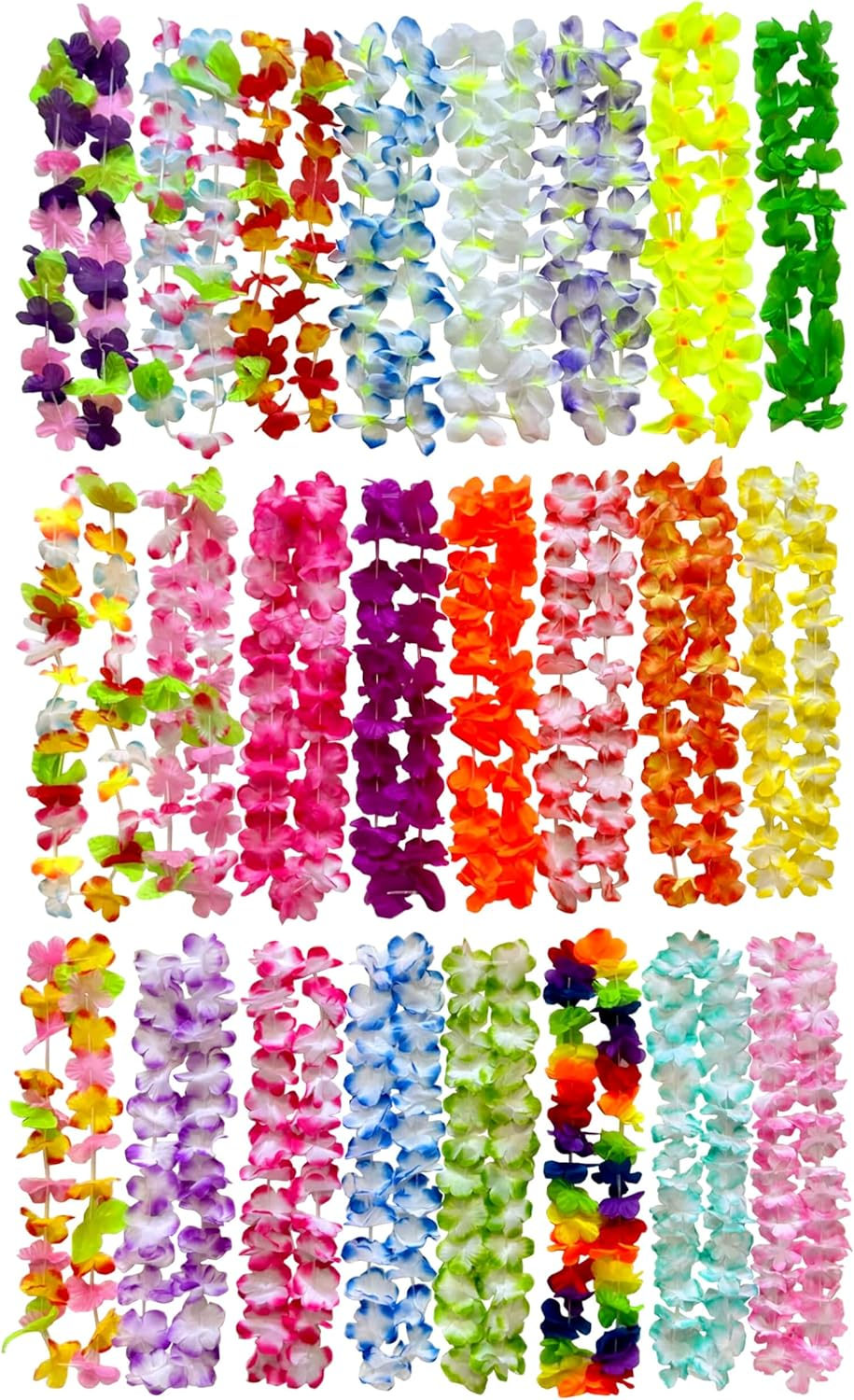 24 Pieces Hawaiian Leis Necklace Tropical Luau Hawaii Silk Flower Lei Party Favors for Adults Kids Birthday Summer Beach Wedding Favor image number 2