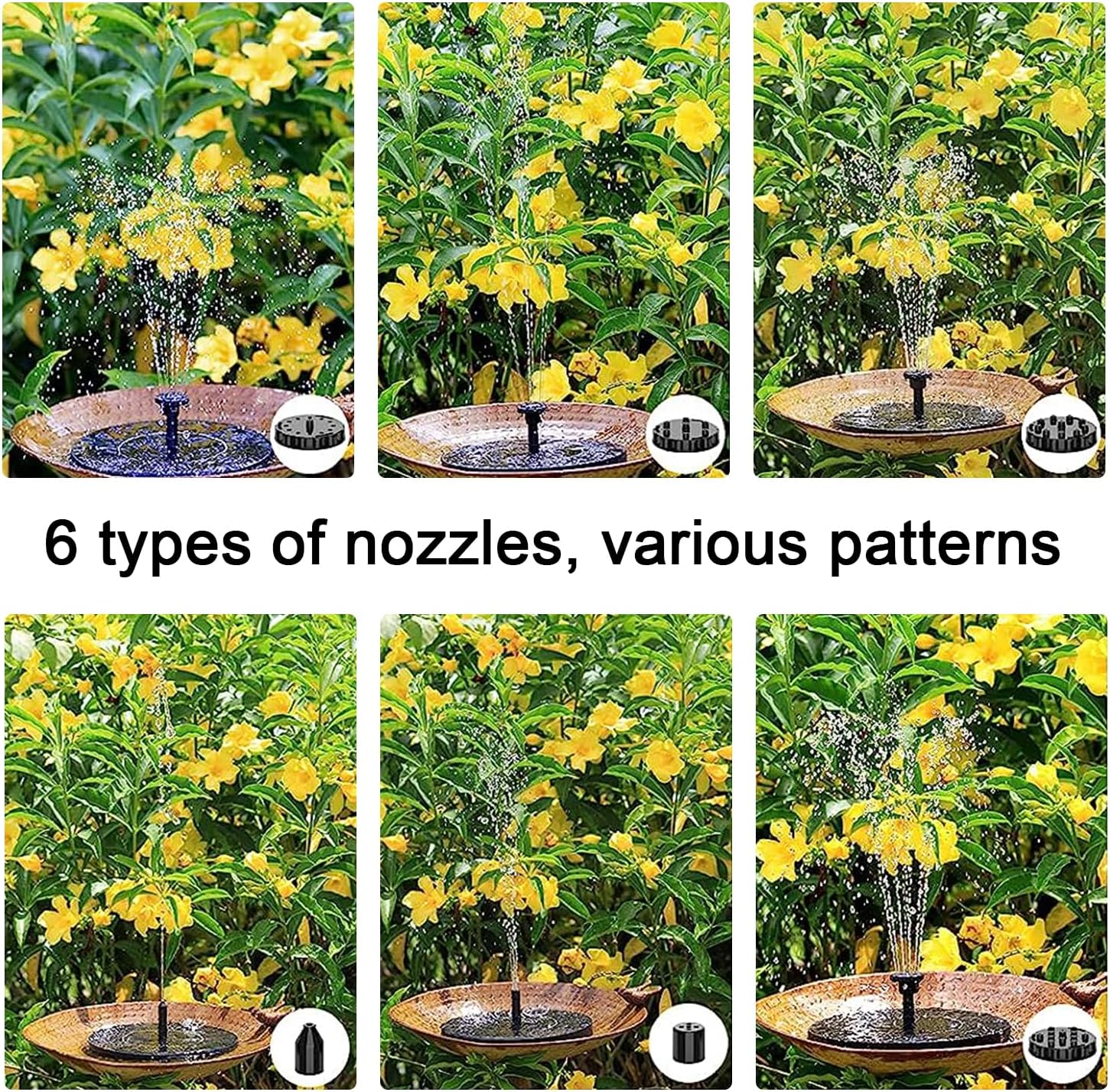 2024 Upgraded Garden Solar Fish Pond Fountain, 16CM Solar Powered Bird Bath Fountain, DIY Solar Fountain Pump with 6 Nozzles Floating Fountain, for Water Feature Outdoor, Garden, Fish Tank image number 1