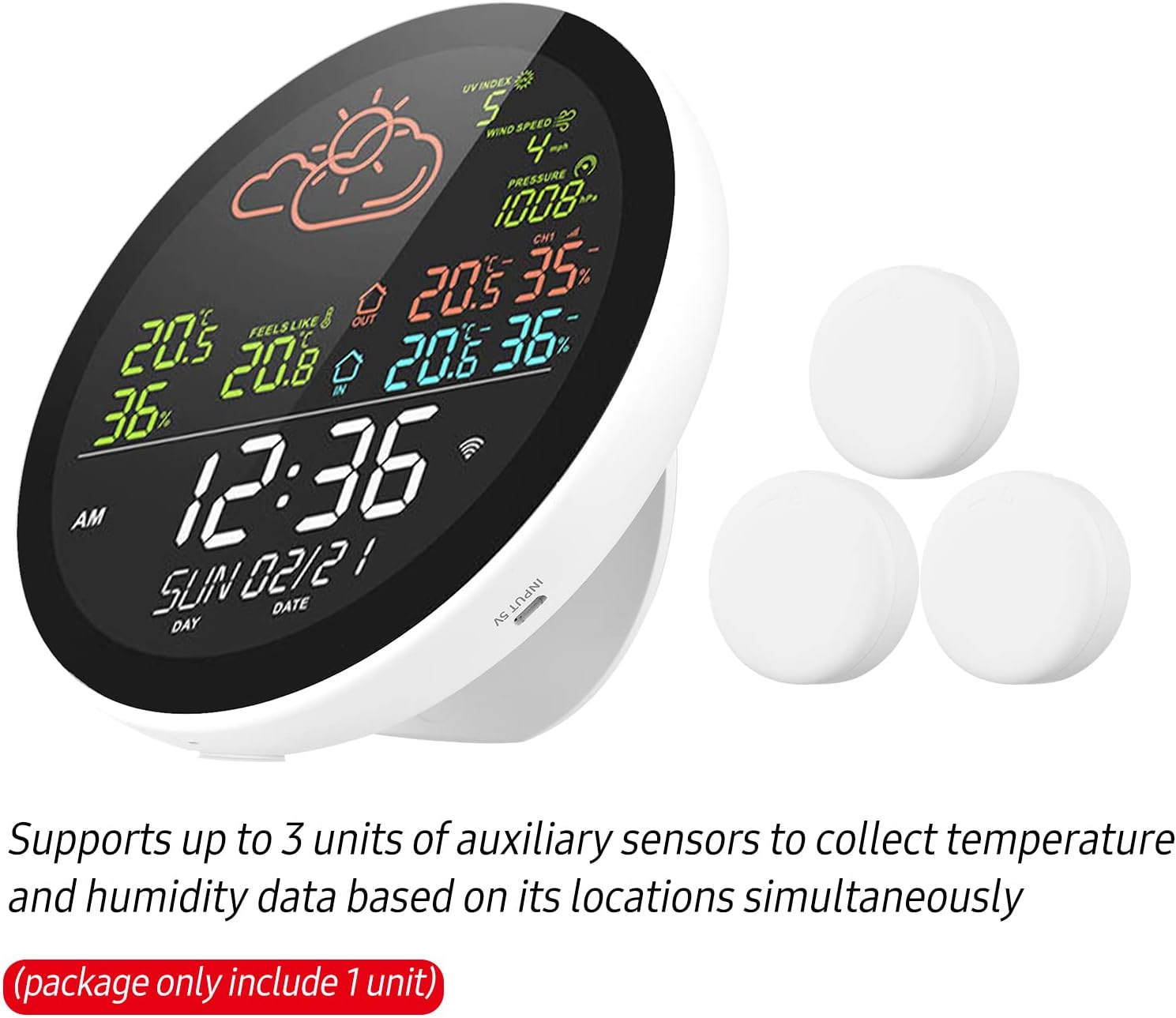 RAYWE Tuya Wifi Smart Weather Station with Clock Indoor and Outdoor Temperature&Humidity Meter Multifunctional Large Color Screen Weather Clock Temp.&Humidity Gauge with 1 Sensor image number 1