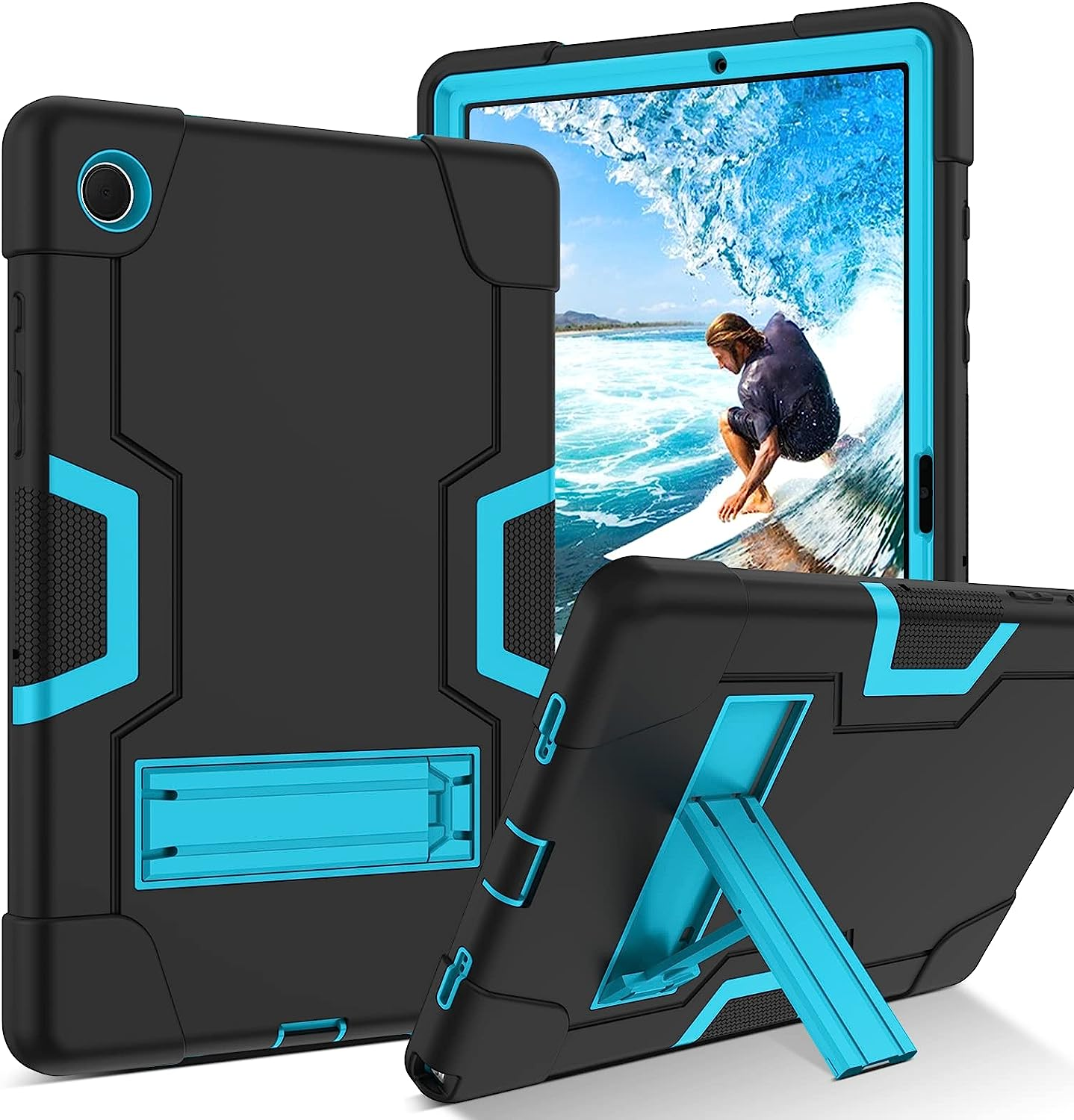 GUAGUA Kids Case for Samsung Galaxy Tab A8,Galaxy Tab A8 Case with Kickstand,Heavy Duty Shockproof Rugged Protection Cover for Samsung Galaxy Tab A8 10.5 Inch (Sm-X200/X205/X207),Black + Blue image number 3
