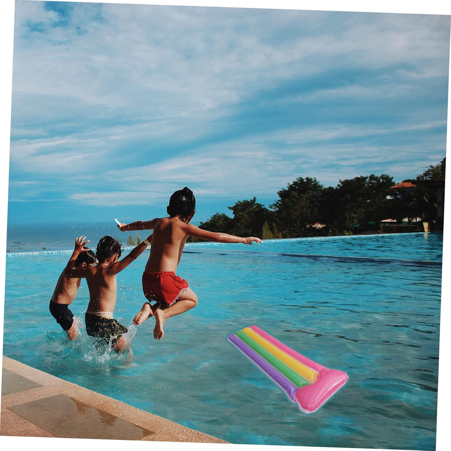 Creative Floating Swimming Board Inflatable Pool Rainbow Pattern for Boys and Girls image number 5