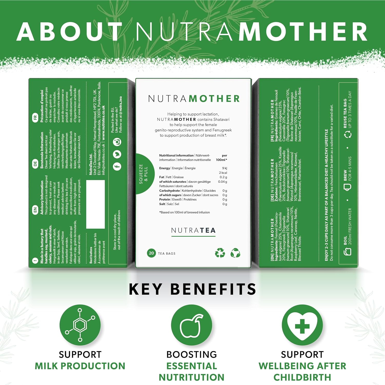 NUTRAMOTHER - Lactation Support Tea | Breastfeeding Tea - Lactation Teabags for Increased Breast Milk - Includes Fenugreek and Raspberry Leaf - 40 Enveloped Teabags - by Nutra Tea - Herbal Teas - (2 Pack) image number 3