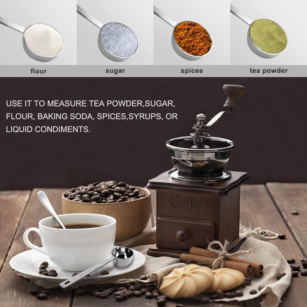 Coffee Scoop, Stainless Steel Coffee Spoons Set, 1 Tablespoon (15Ml) and 2 Tablespoons (30Ml) Measuring Spoon, Tablespoon Measure Spoon for Coffee, Milk Powder, Fruit Powder, 2 Pack (Long) image number 1