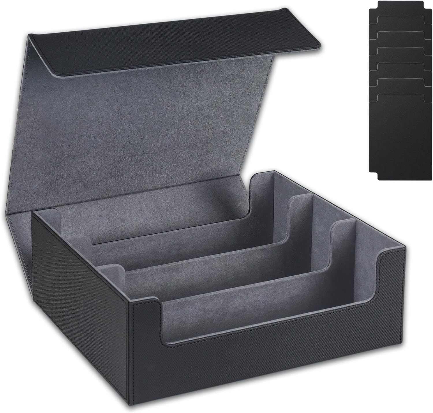 Card Deck Case for Trading Cards 1800+, Card Deck Storage Box, Leather Magnetic Closure Commander Storage Box, Fit for Yugioh, MTG, TCG and Sport Cards (Black Grey) image number 4